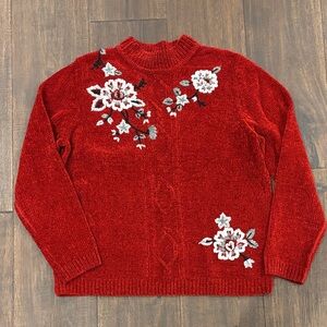 Alfred Dunner Red Chenille Floral Sweater